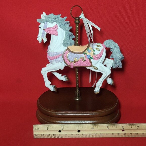 Vintage Musical Horse Carousel Bisque Porcelain Figurine Wood Base - Picture 11 of 12